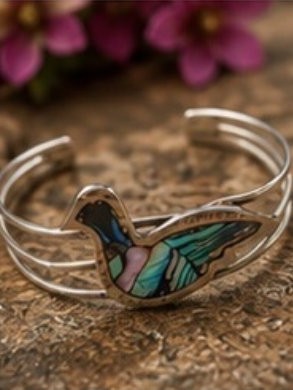 Vintage Alpaca & Abalone Duck Cuff - Silver/Green